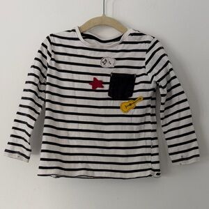 CUTE Striped Black White Kids Shirt with Musical Patches Size 2T